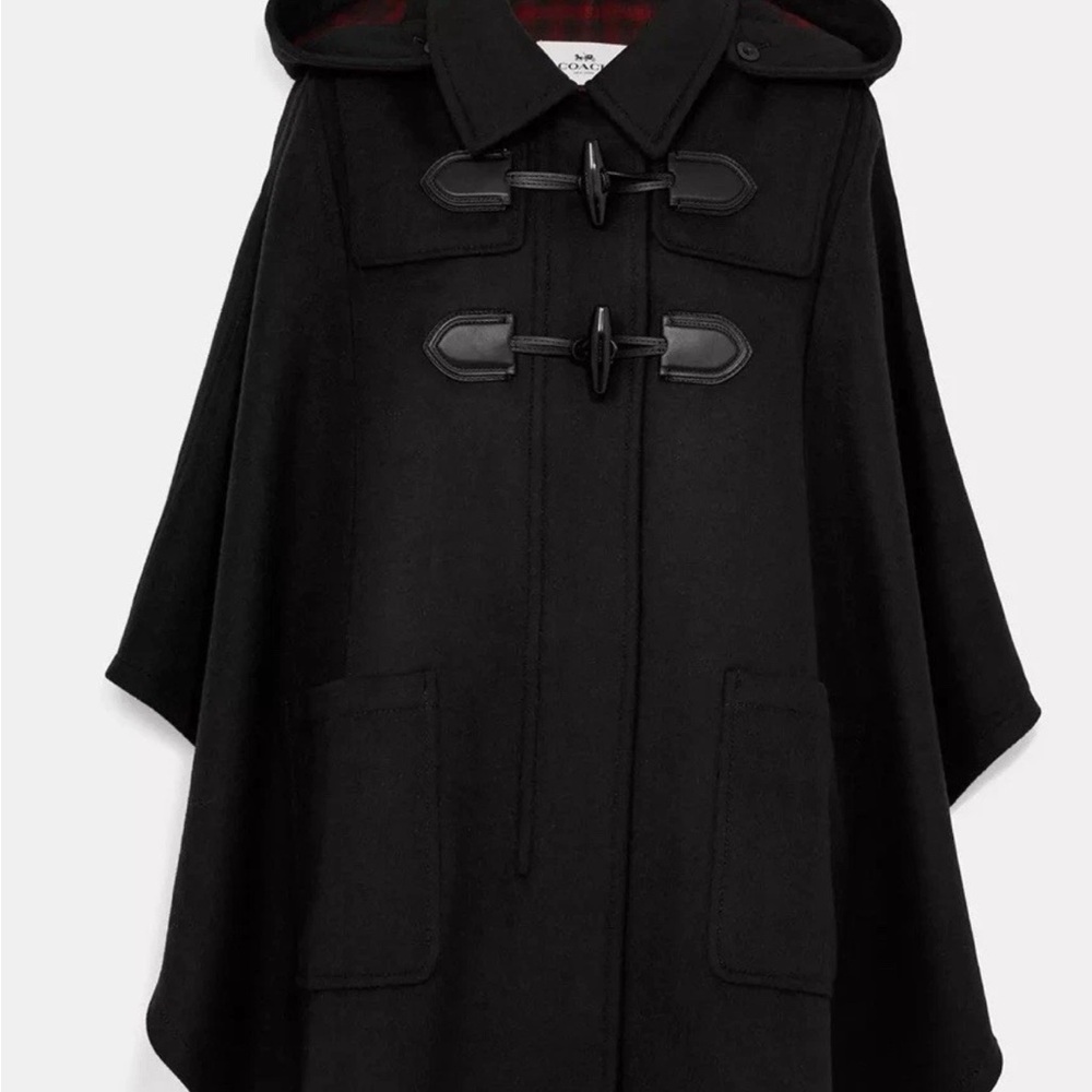 Coach Wool Blend Hooded Duffle Cape Coat Toggle Buttons